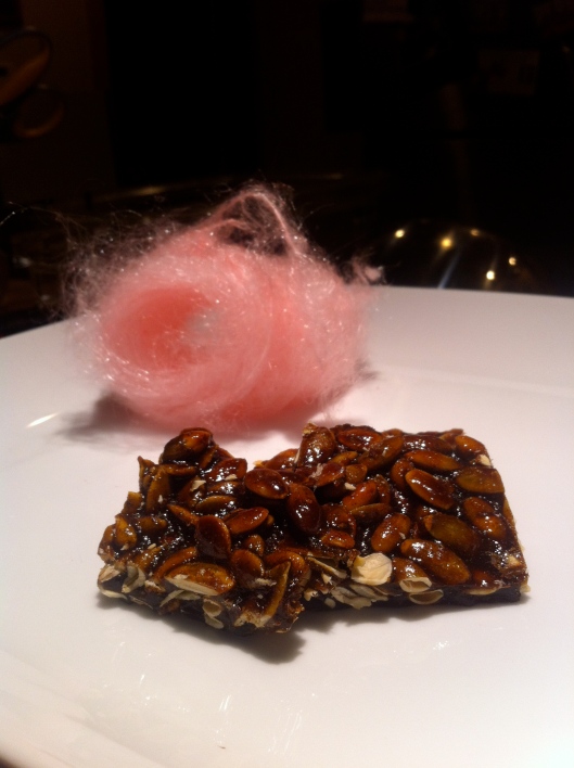 Gingerbread Pumpkin Seed Brittle and Candy Cane Cotton Candy